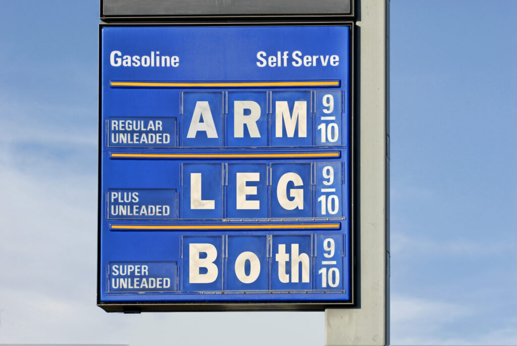 Humorous fuel pricing sign